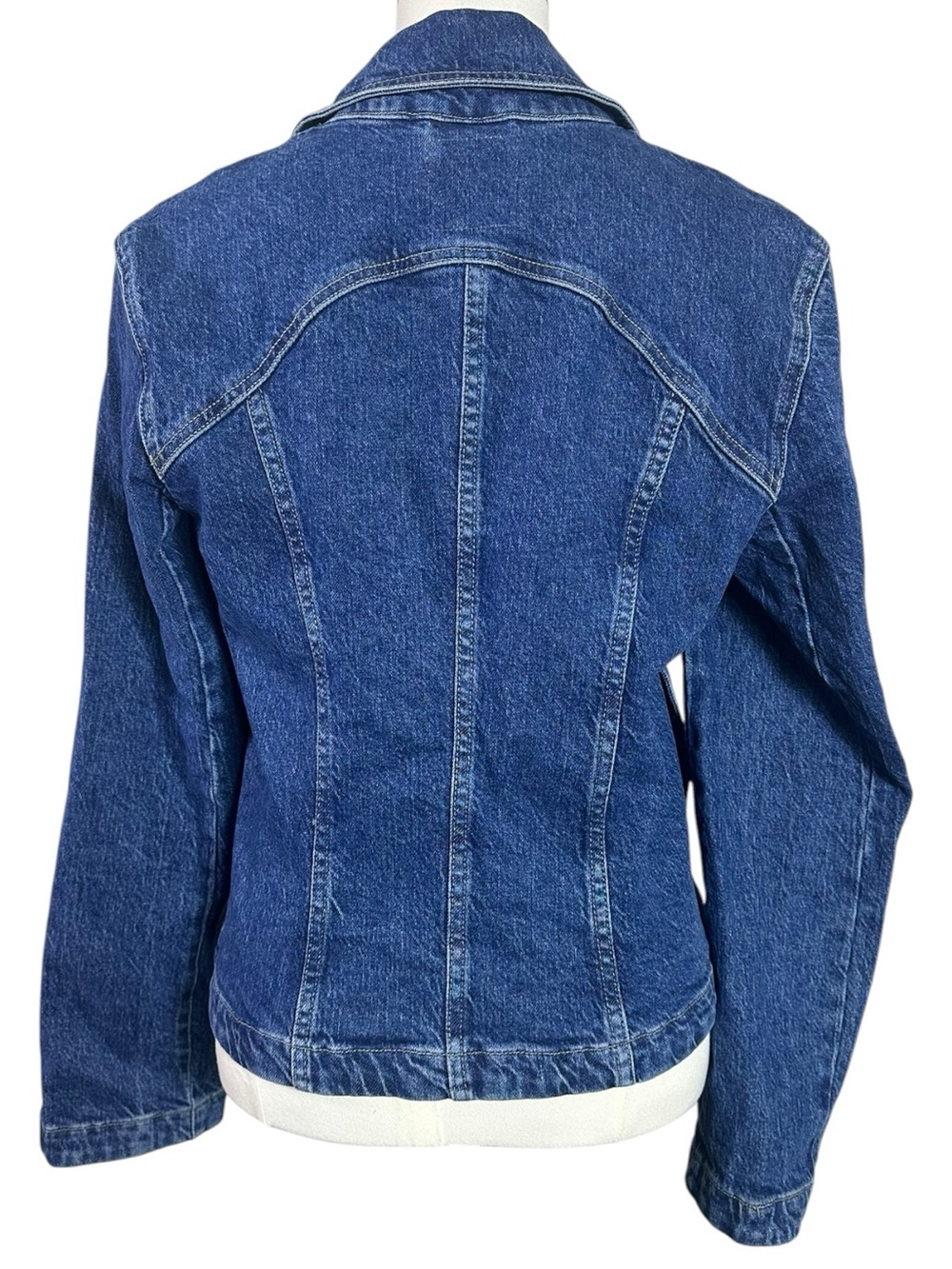 Free People Retro Y2K 90s Double Zip River Denim Jean Jacket in Blue NWT Large - Picture 8 of 11